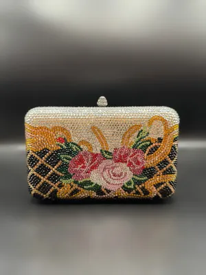 Baroque Silver Floral Clutch