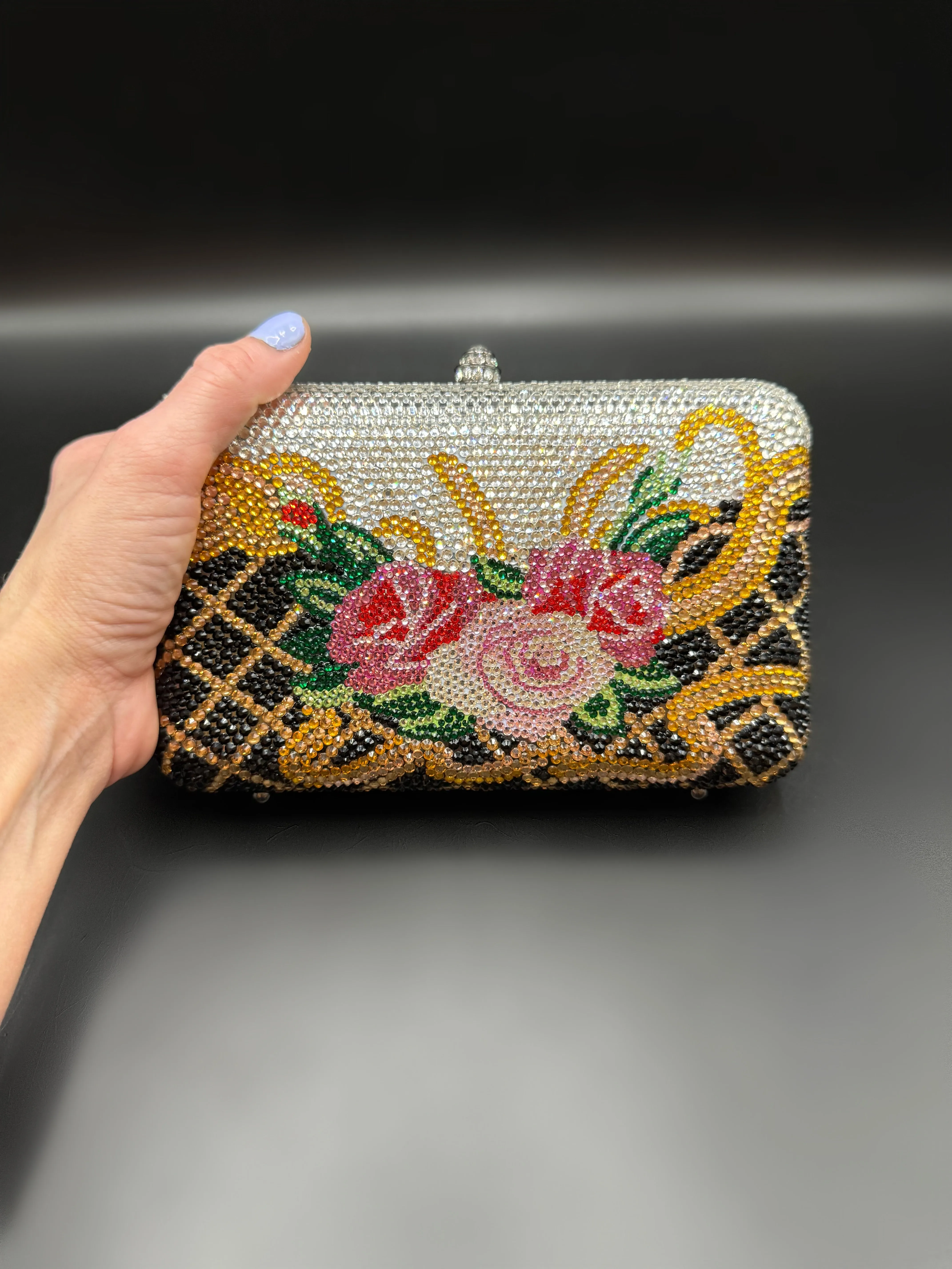 Baroque Silver Floral Clutch
