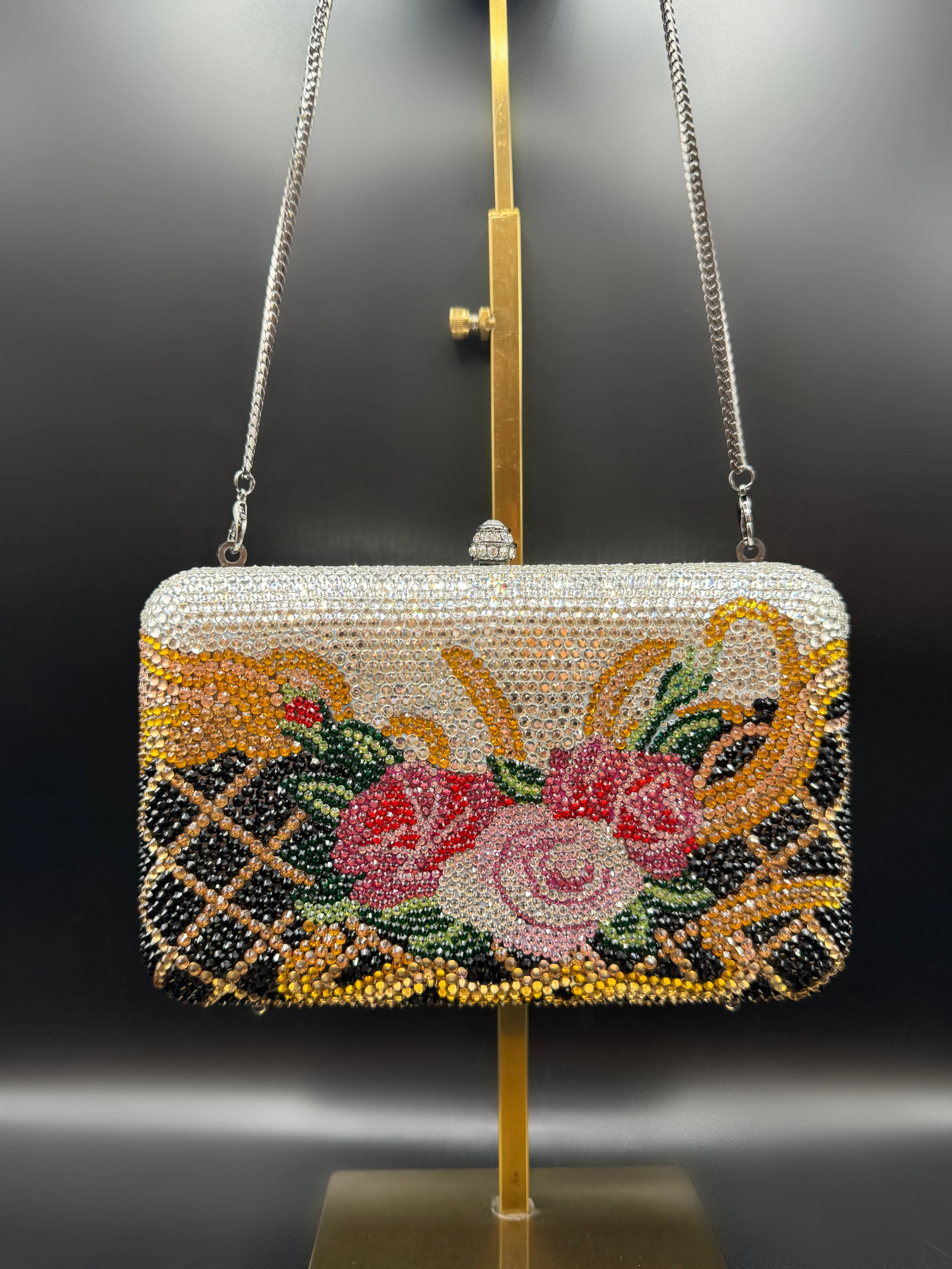 Baroque Silver Floral Clutch
