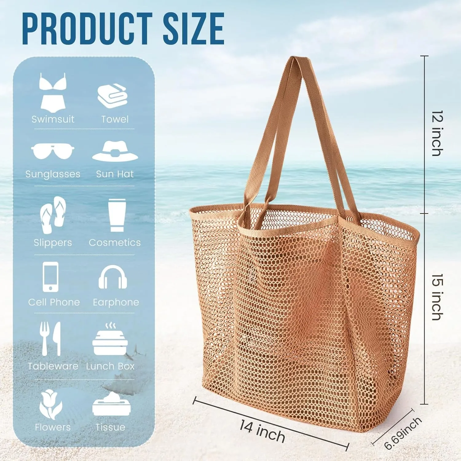 Beach Bags for Women, Foldable Mesh Tote Bag with Mini Pocke, Womens Shoulder Bag for Travel Beach Essentials Swimming Pool