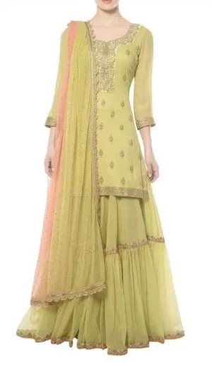Beautiful Yellow Pure Georgette Sharara Suit