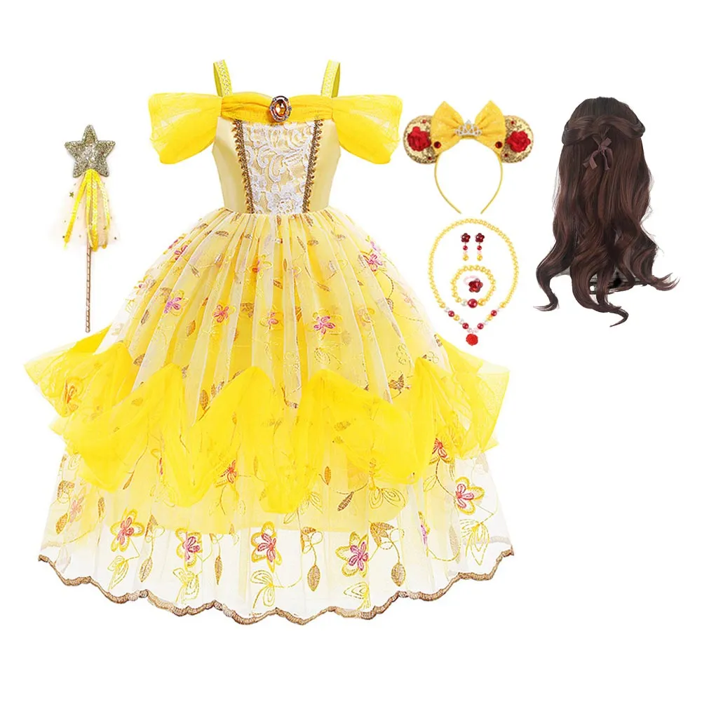 Beauty and the Beast Kids Girls Belle Cosplay Costume Outfits Halloween Carnival Suit