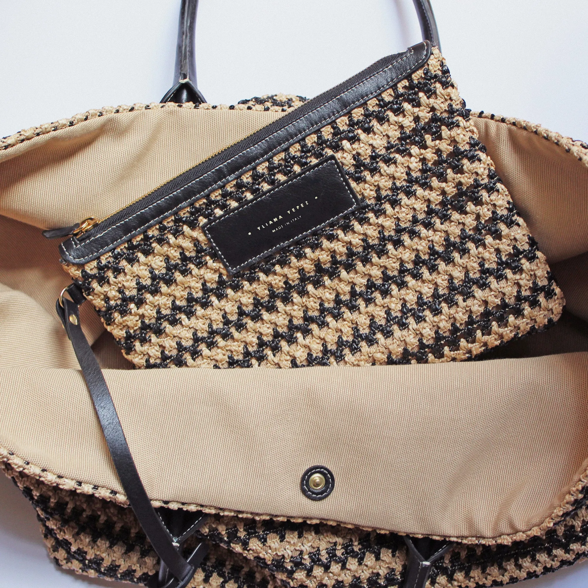 Bianca 60 tote raphia crochet black/natural