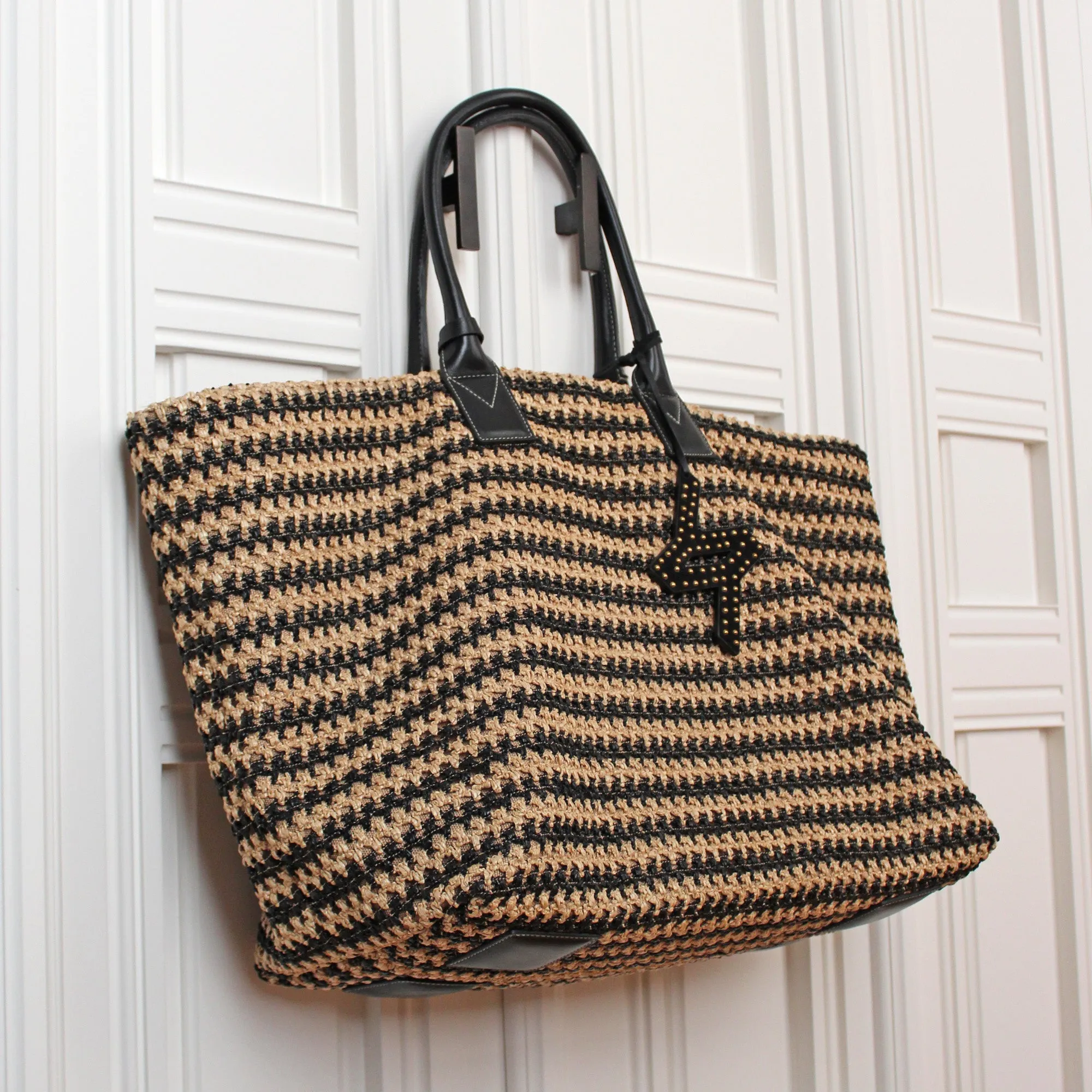 Bianca 60 tote raphia crochet black/natural