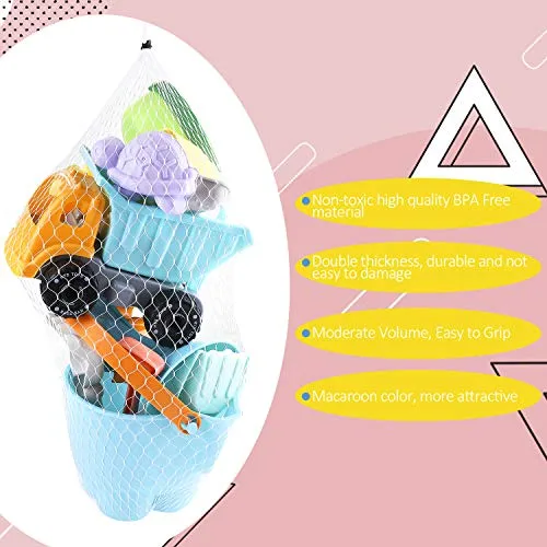 Biulotter 20Pcs Kids Beach Sand Toys Set Sand Water Wheel, Castle Molds, Truck Bucket, Beach Shovels RakesTool Kit, Hourglass, Sea Animal Molds, Watering Can, Cloud, with Mesh Backpack Sandbox 2019