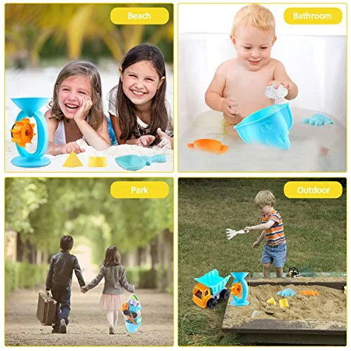 Biulotter 20Pcs Kids Beach Sand Toys Set Sand Water Wheel, Castle Molds, Truck Bucket, Beach Shovels RakesTool Kit, Hourglass, Sea Animal Molds, Watering Can, Cloud, with Mesh Backpack Sandbox 2019