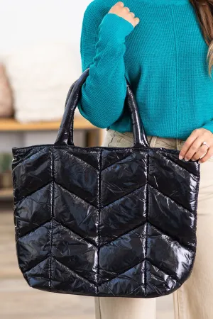 Black Channel Quilted Tote Bag