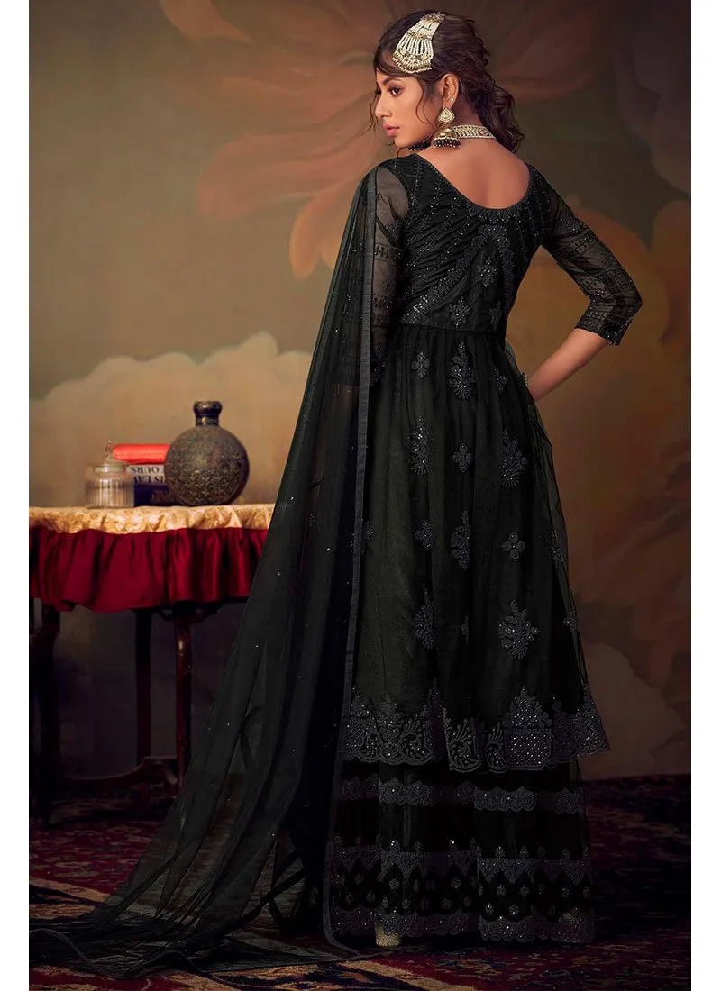 Black Designer Anarkali Gharara Suit