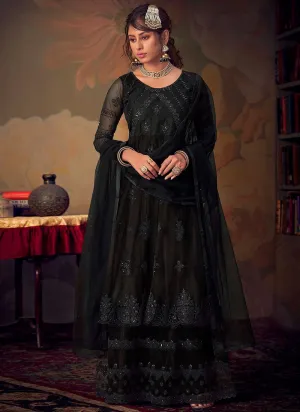 Black Designer Anarkali Gharara Suit