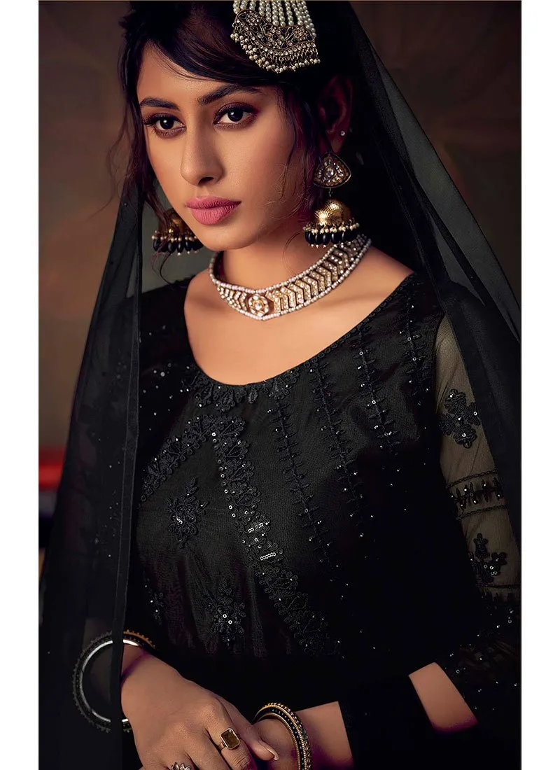 Black Designer Anarkali Gharara Suit