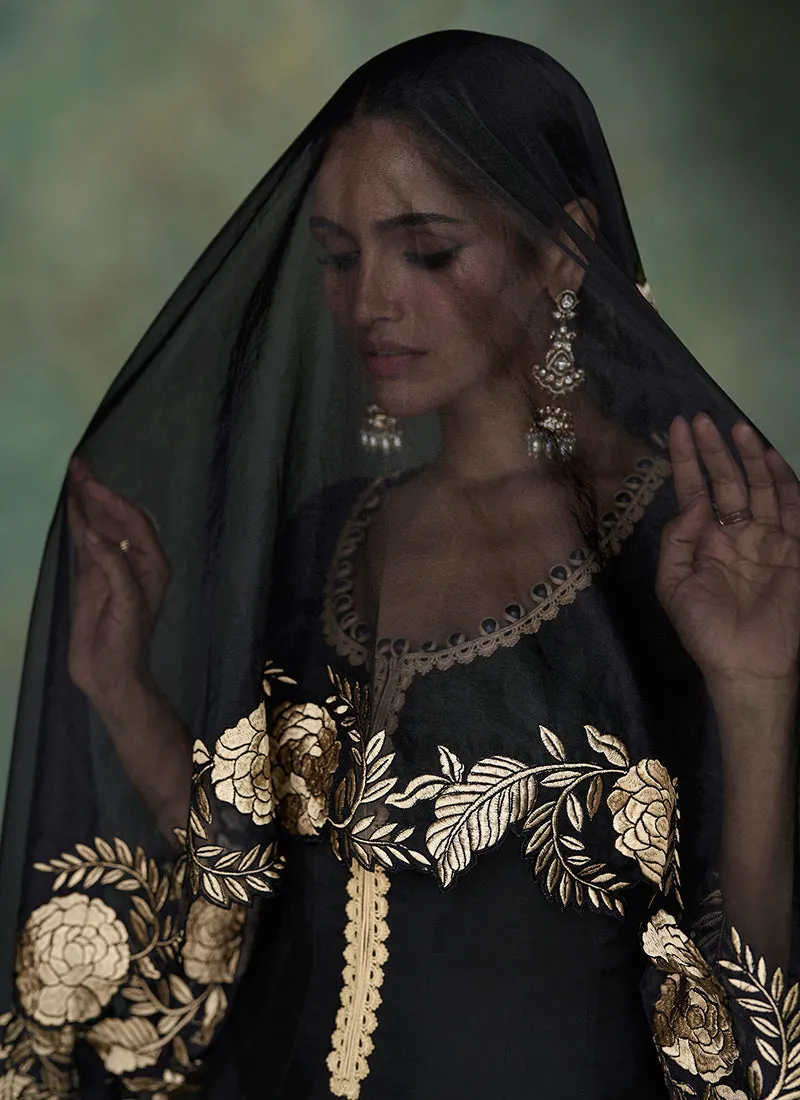 Black Golden Embroidery Wedding Anarkali Suit