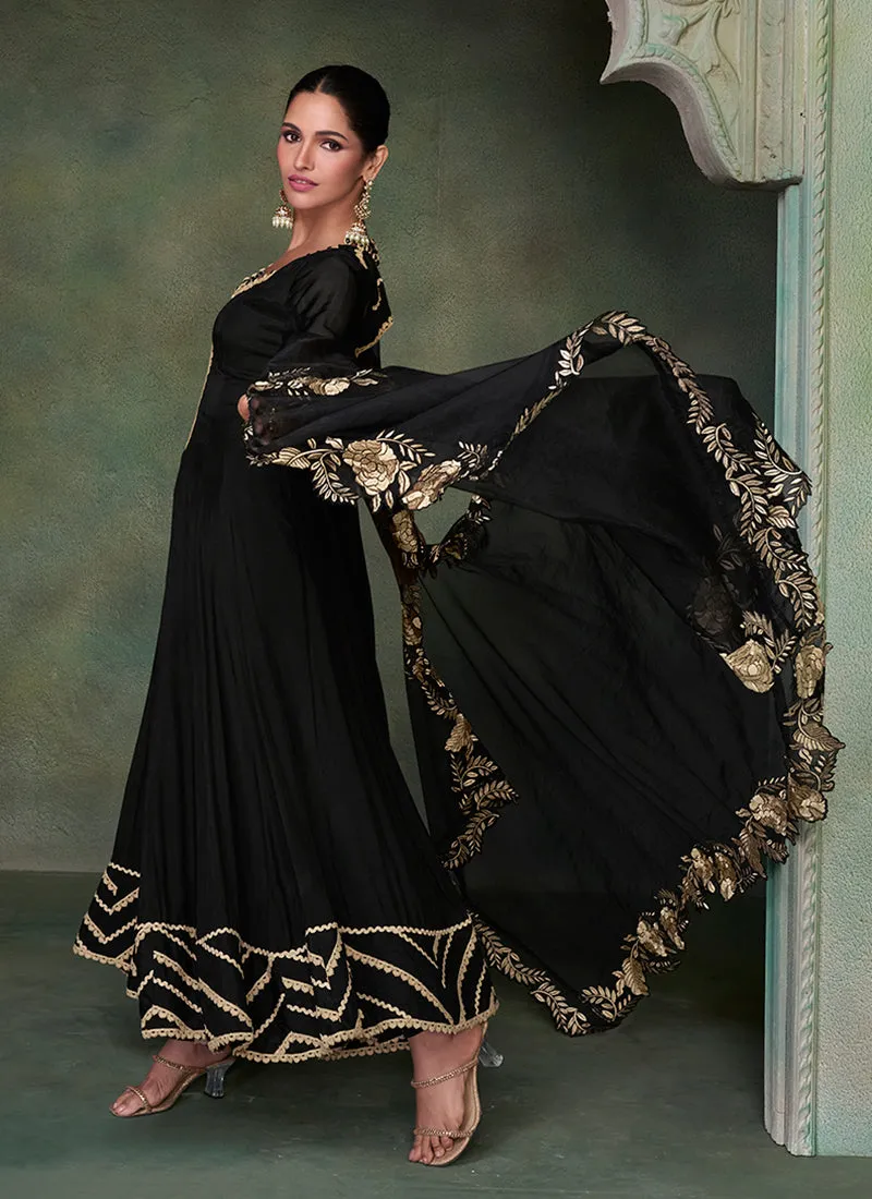 Black Golden Embroidery Wedding Anarkali Suit