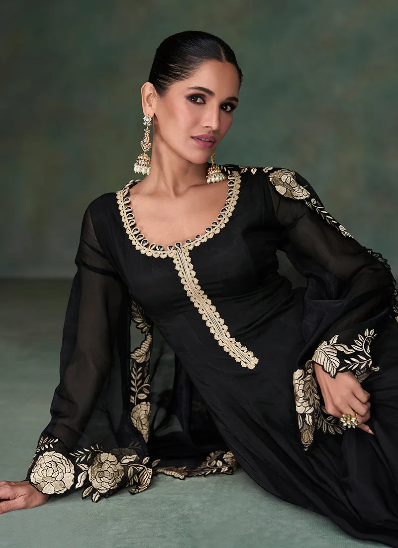 Black Golden Embroidery Wedding Anarkali Suit