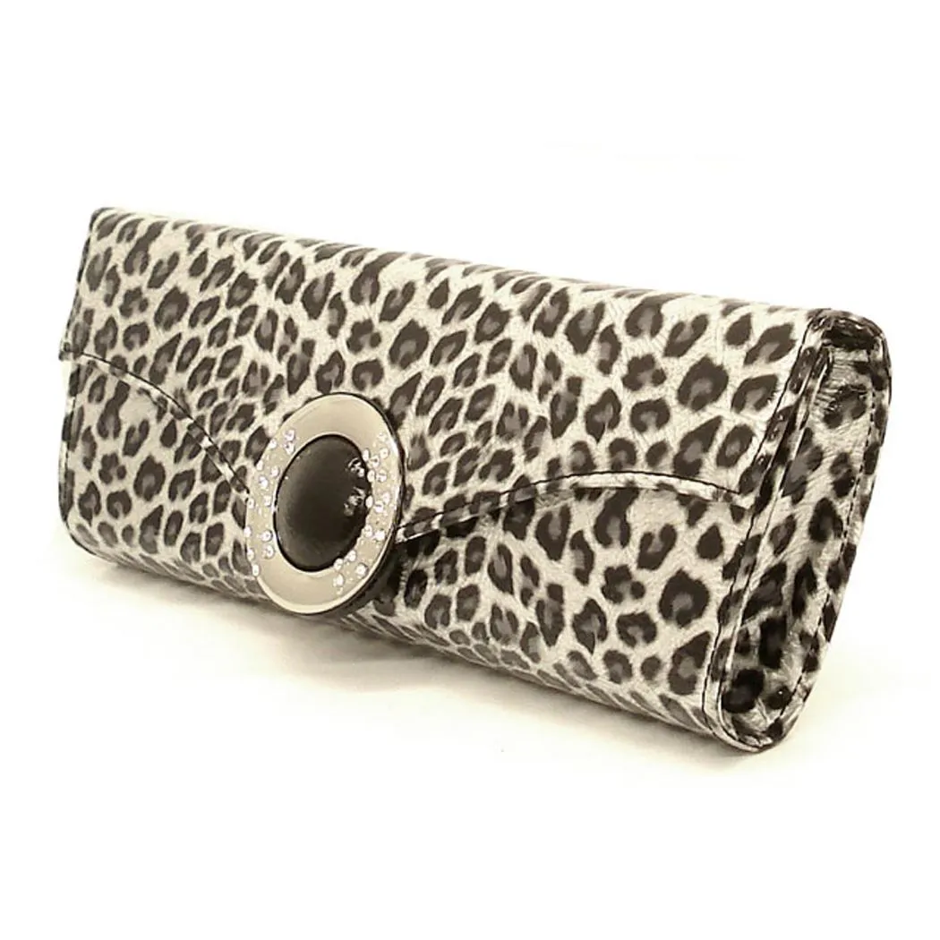 bling black Silver Animal Print Rhinestone Evening Party Wrist Handbag bag wallet
