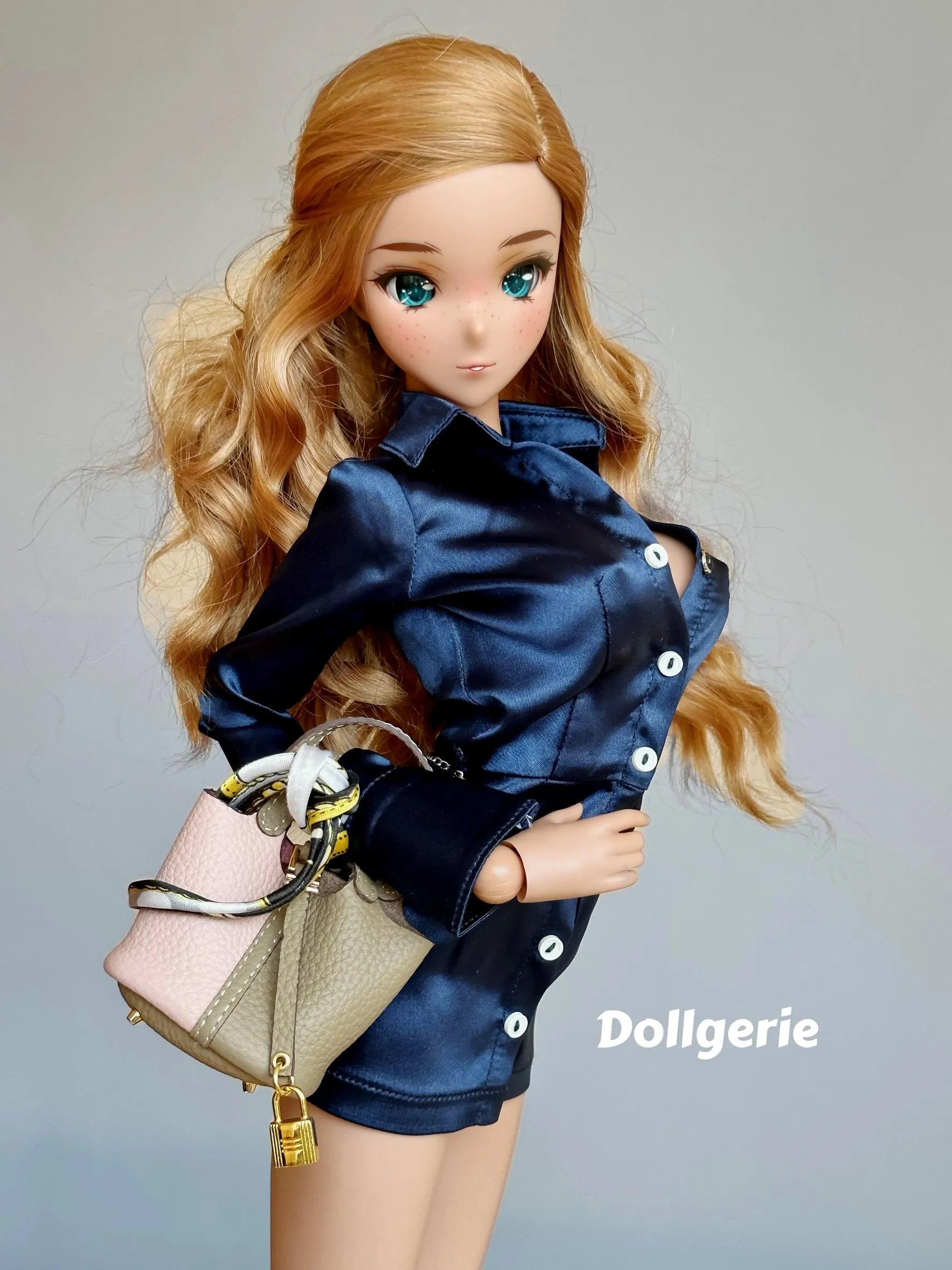 Blue Satin Shirt Dress for SmartDoll or DD