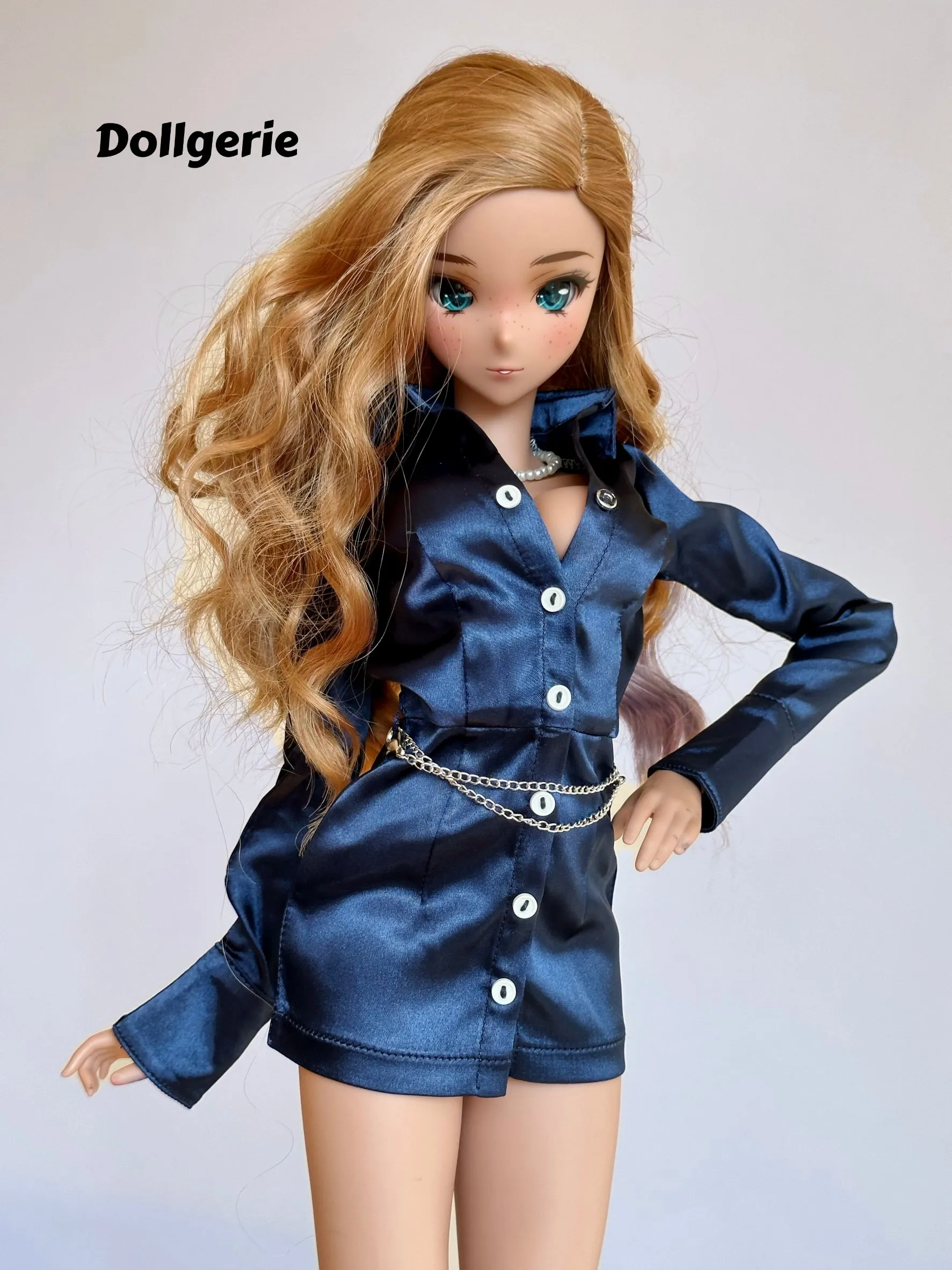 Blue Satin Shirt Dress for SmartDoll or DD