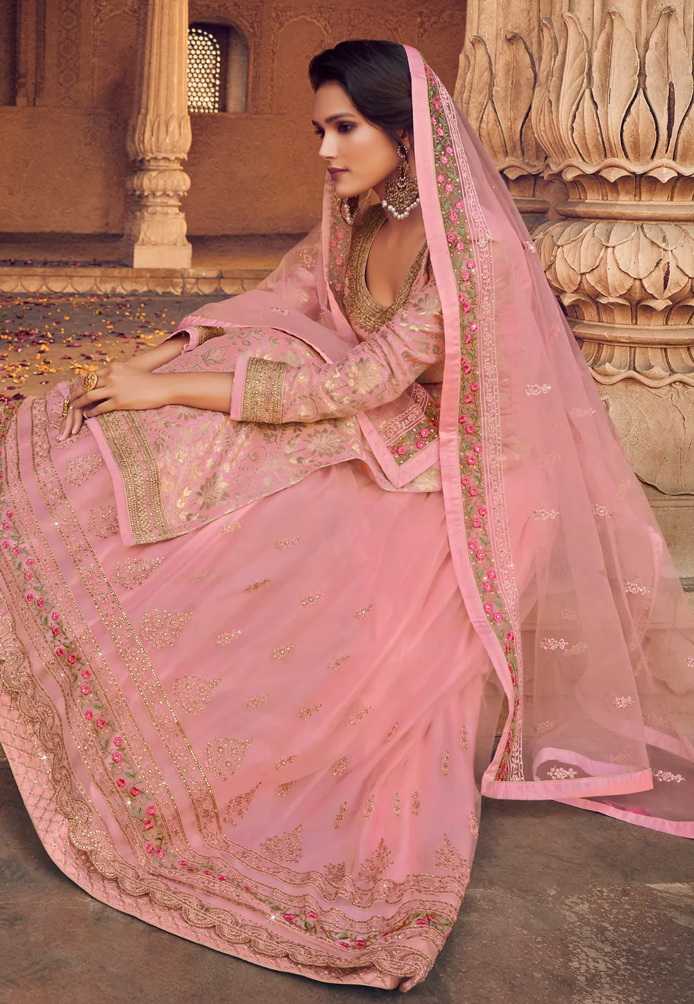 Blush Pink Embroidered Lehenga style suit