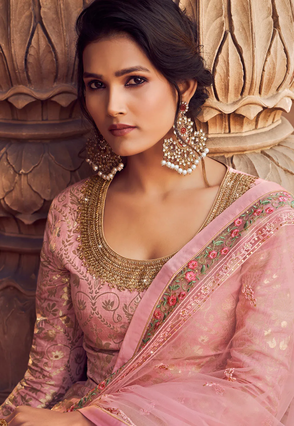 Blush Pink Embroidered Lehenga style suit