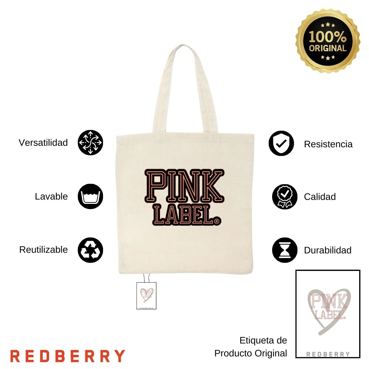 Bolsa Tote Bag Pink Label Corazón