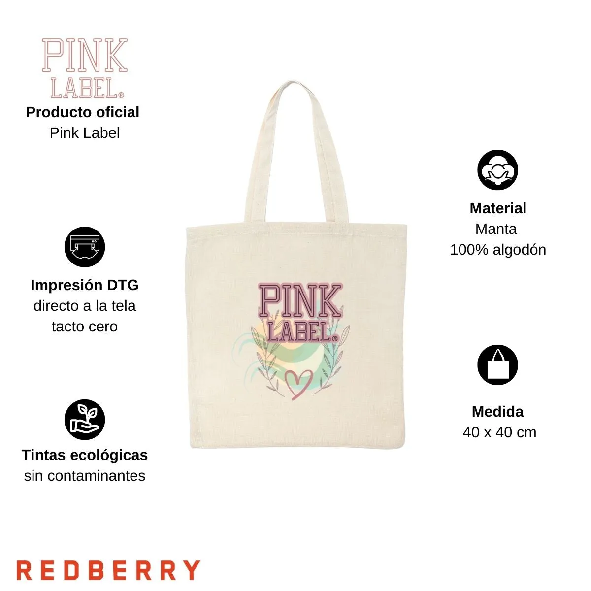Bolsa Tote Bag Pink Label Hojas