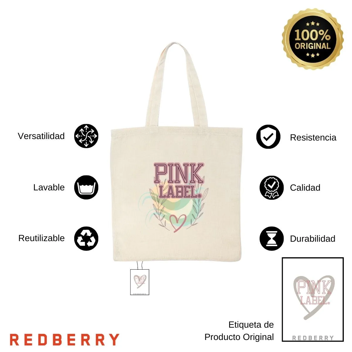 Bolsa Tote Bag Pink Label Hojas