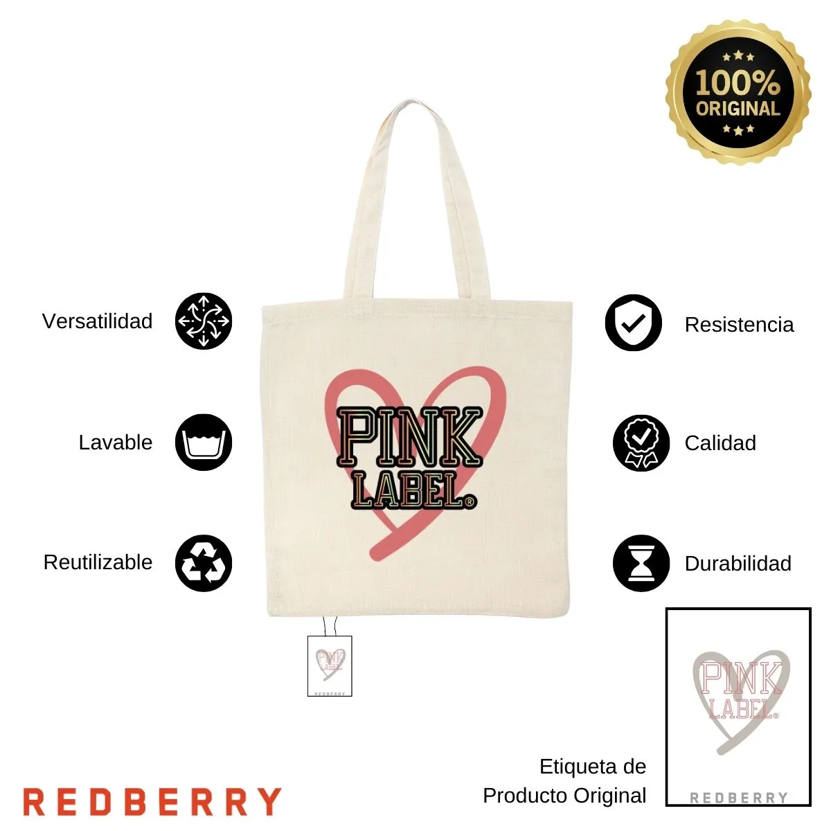Bolsa Tote Bag Pink Label Love yourself