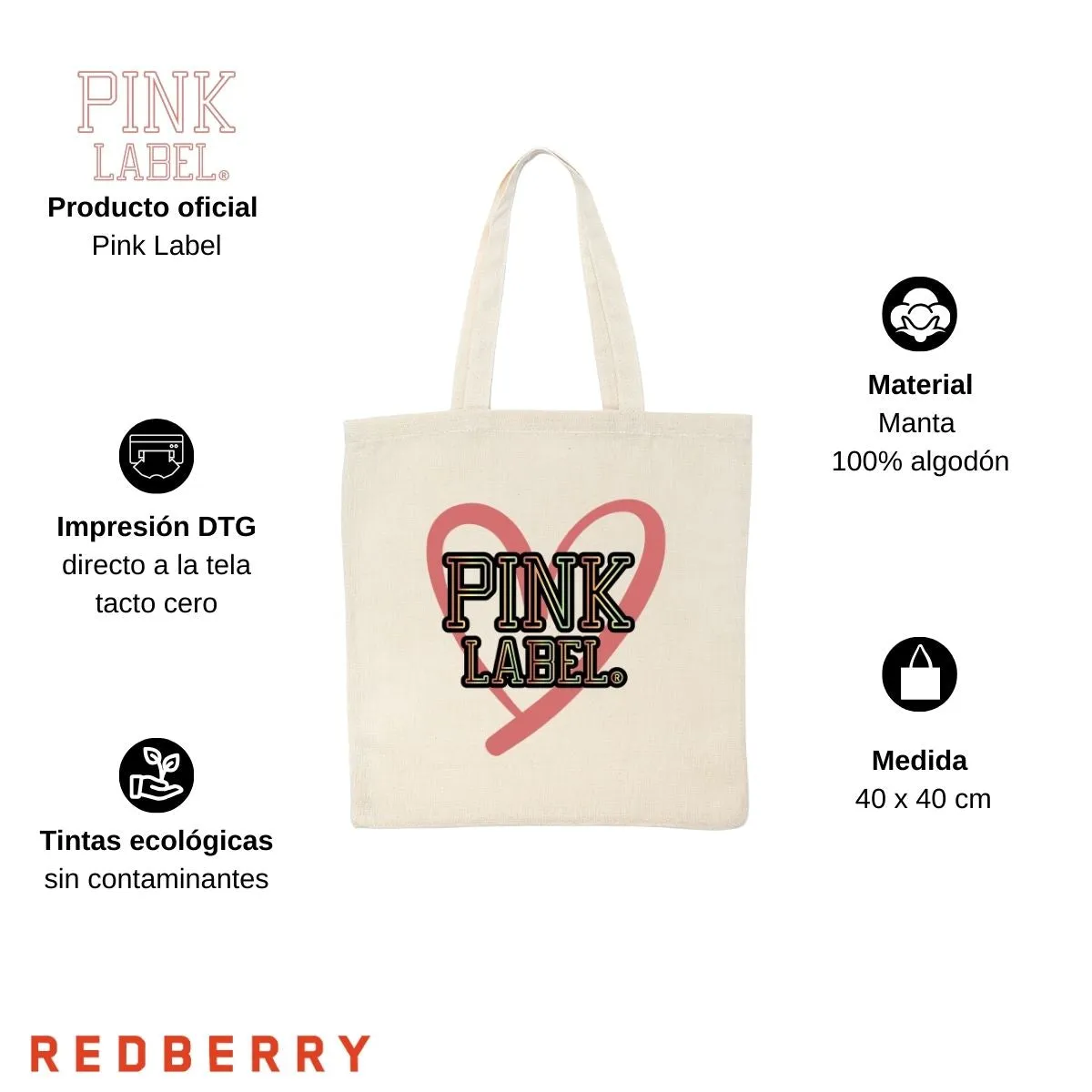 Bolsa Tote Bag Pink Label Love yourself