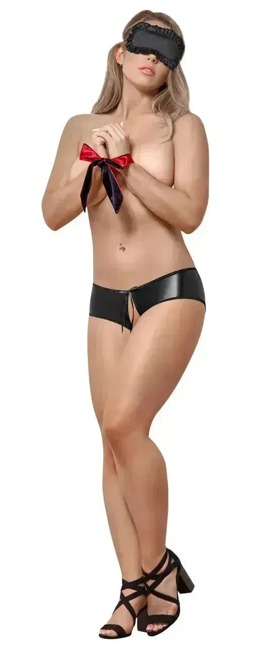 Bondage Set - Split Back Liquid Onyx Booty Short L/XL