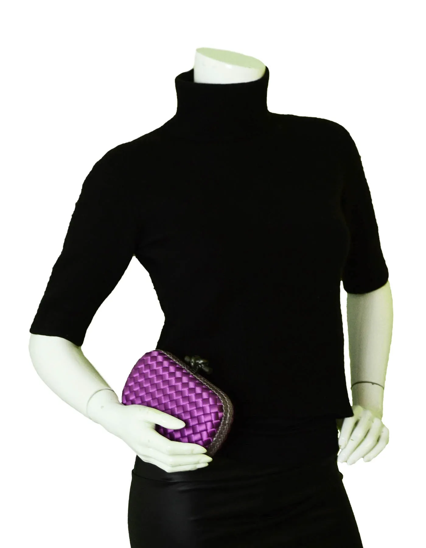 Bottega Veneta Purple Satin Intrecciato & Ayers Knot Clutch Bag