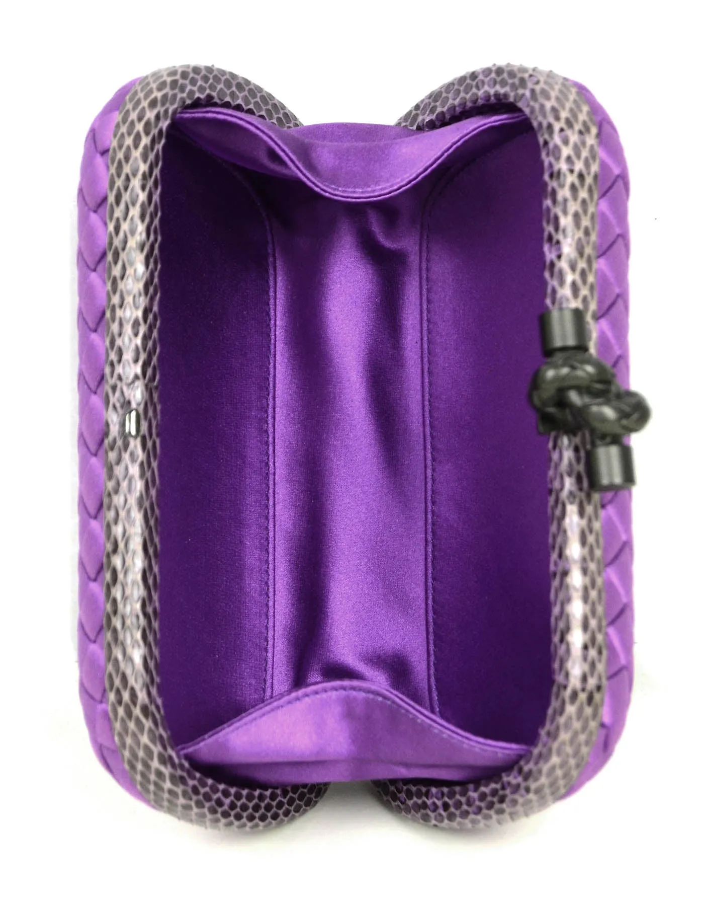 Bottega Veneta Purple Satin Intrecciato & Ayers Knot Clutch Bag