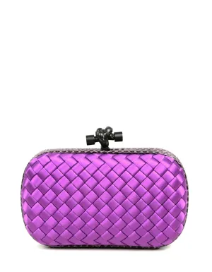 Bottega Veneta Purple Satin Intrecciato & Ayers Knot Clutch Bag