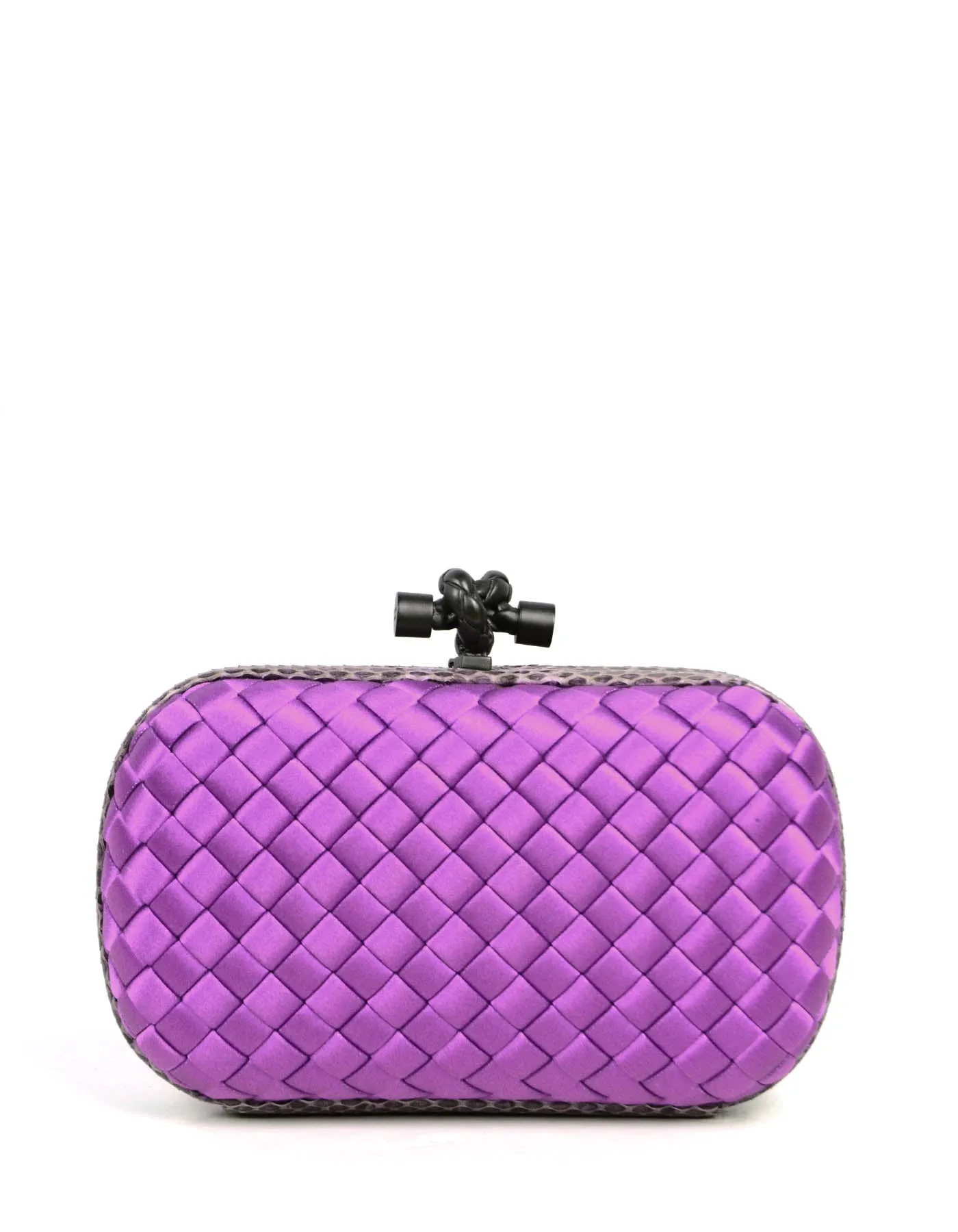 Bottega Veneta Purple Satin Intrecciato & Ayers Knot Clutch Bag