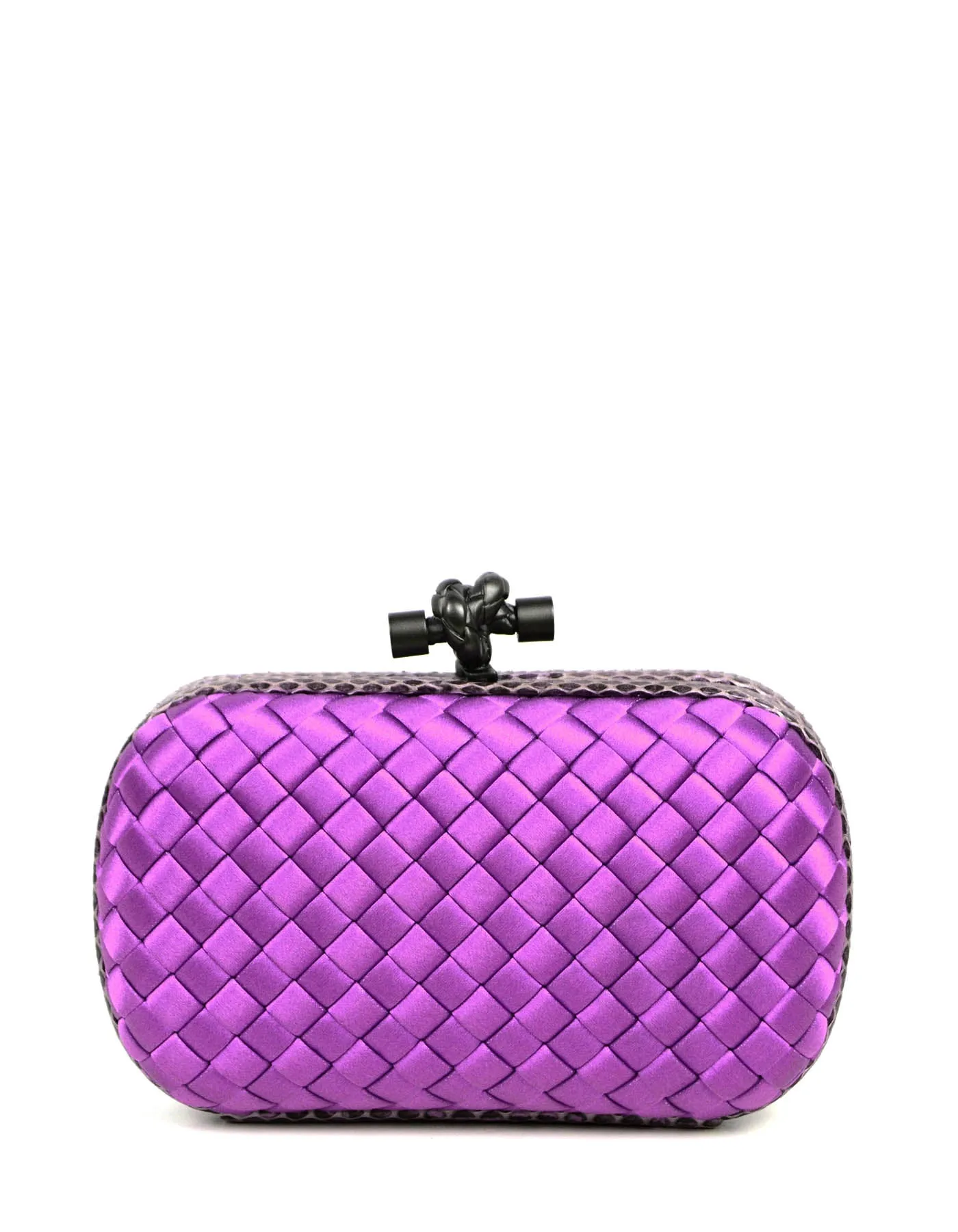 Bottega Veneta Purple Satin Intrecciato & Ayers Knot Clutch Bag