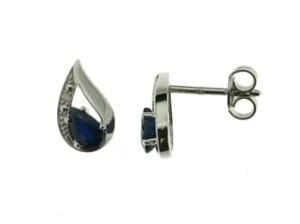 Boucles d'oreilles contre l'oreille - Or Blanc, Diamants et Saphir (050023SA)