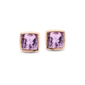 Boucles d'oreilles contre l'oreille - Or Rose, Améthystes (063018B)