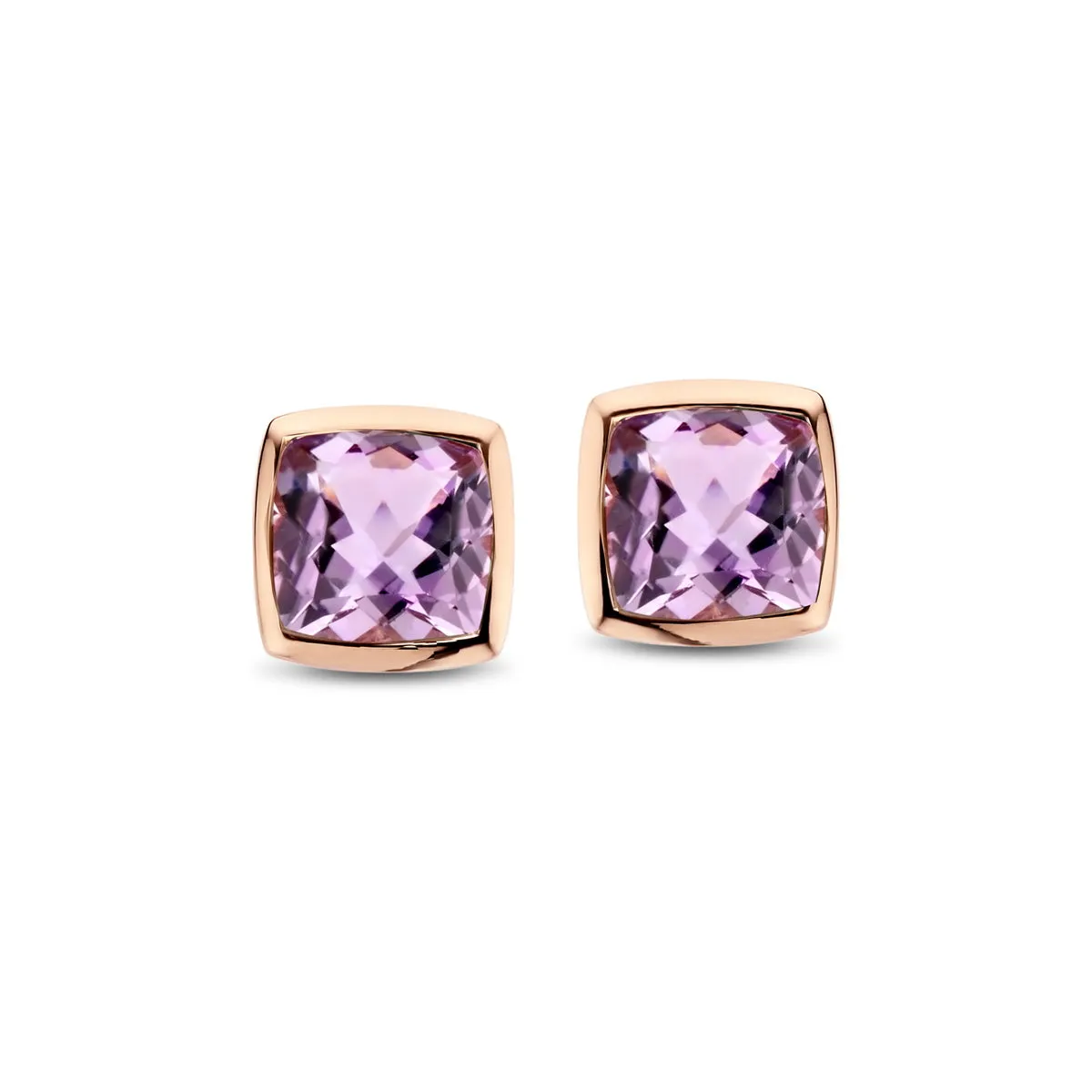 Boucles d'oreilles contre l'oreille - Or Rose, Améthystes (063018B)