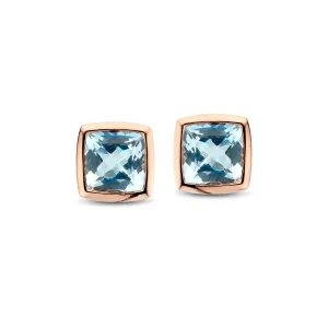 Boucles d'oreilles contre l'oreille - Or Rose, Topaze Sky Blue (063018/T)