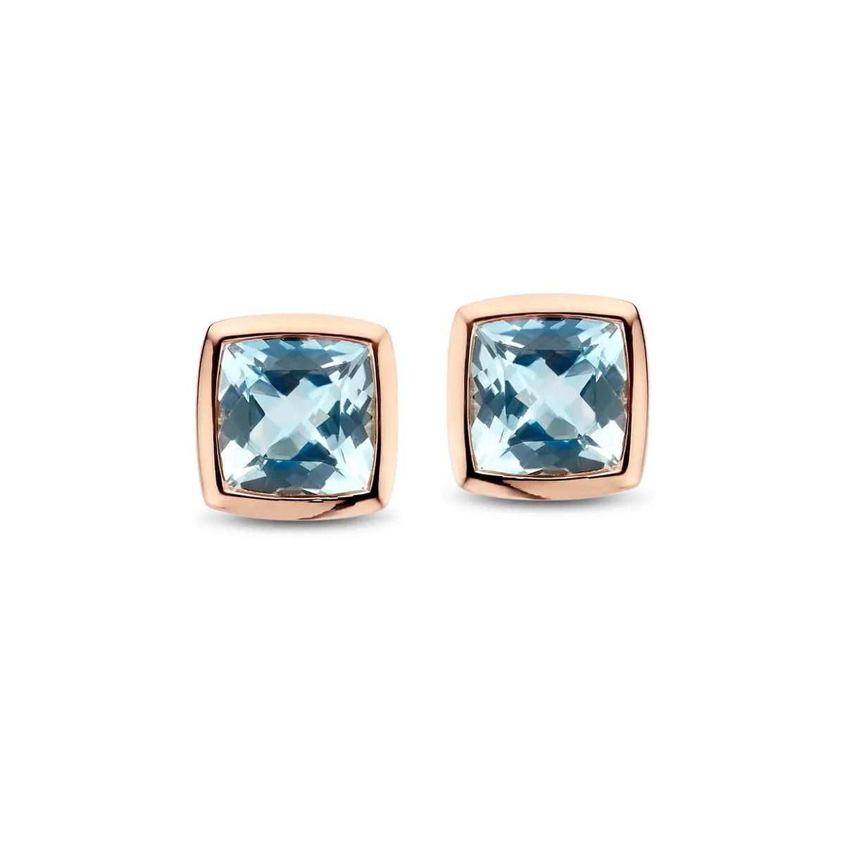 Boucles d'oreilles contre l'oreille - Or Rose, Topaze Sky Blue (063018/T)
