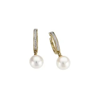 Boucles d'oreilles créoles - Or Jaune, Diamants et Perle (064102PA)