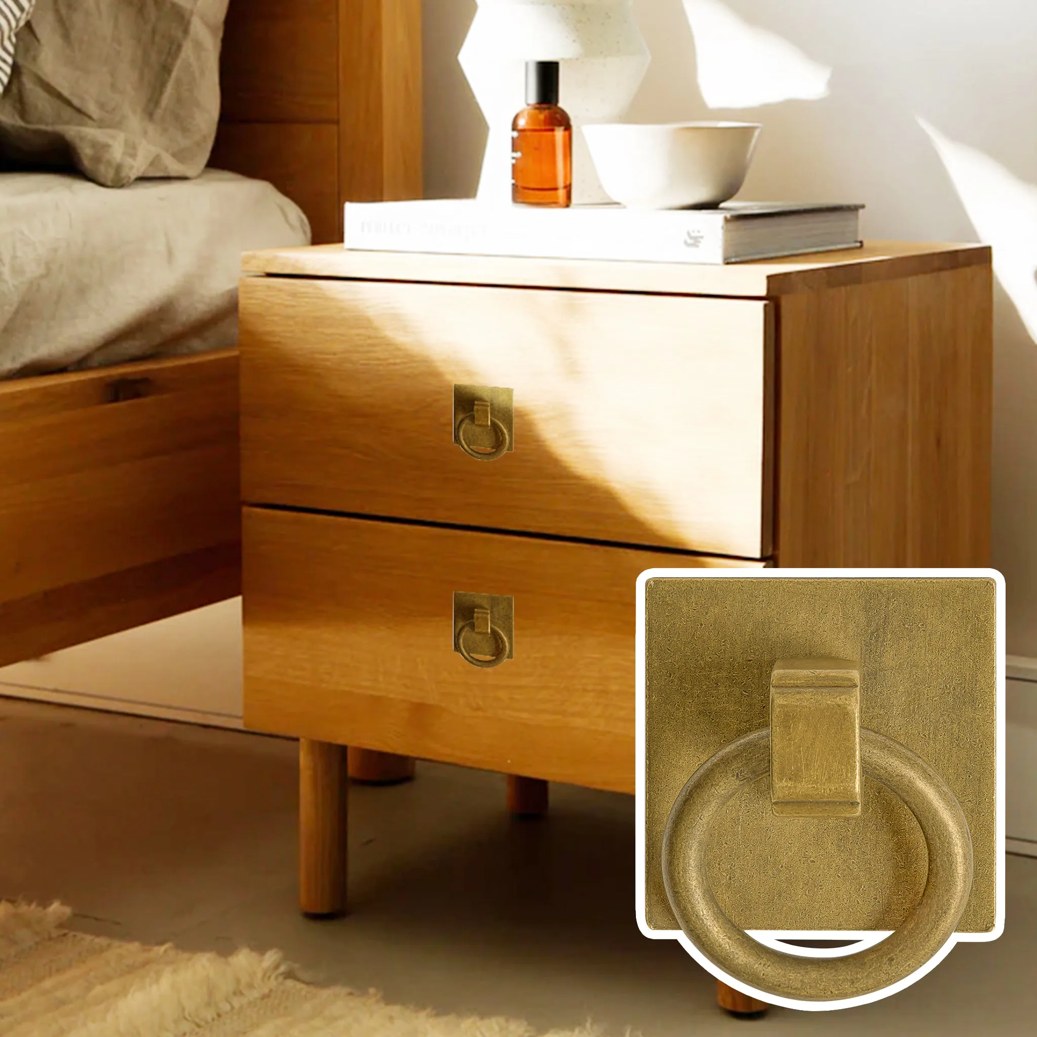 Brass Ring Plate Pulls 1.9" - Set of 2