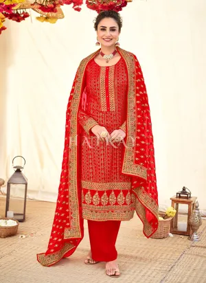 Bridal Red Embroidered Georgette Wedding Salwar Kameez