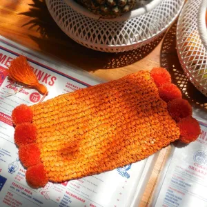 Brunna Canggu Woven Straw Clutch - in Tangerine Orange Raffia &