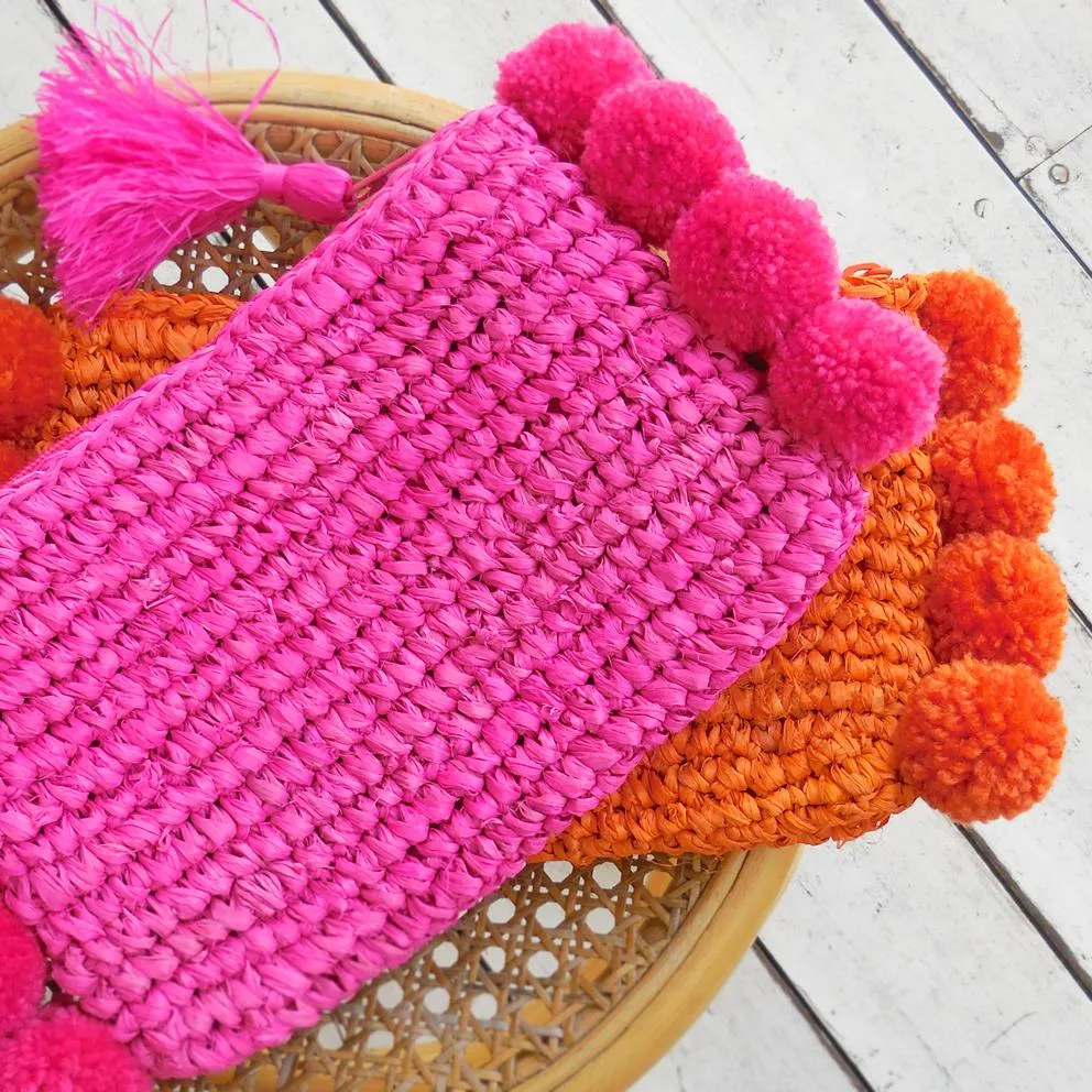 Brunna Canggu Woven Straw Clutch - in Tangerine Orange Raffia &