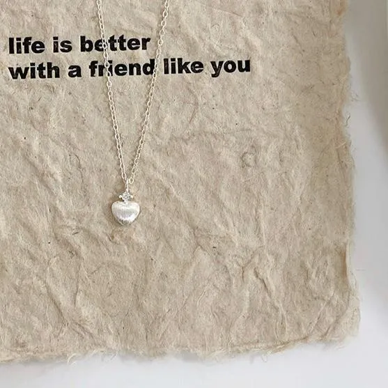 Brushed Heart Necklace (Solid Silver)
