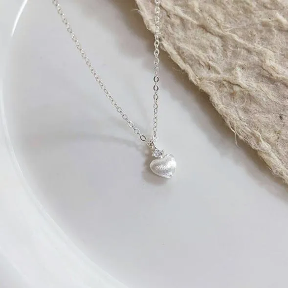 Brushed Heart Necklace (Solid Silver)