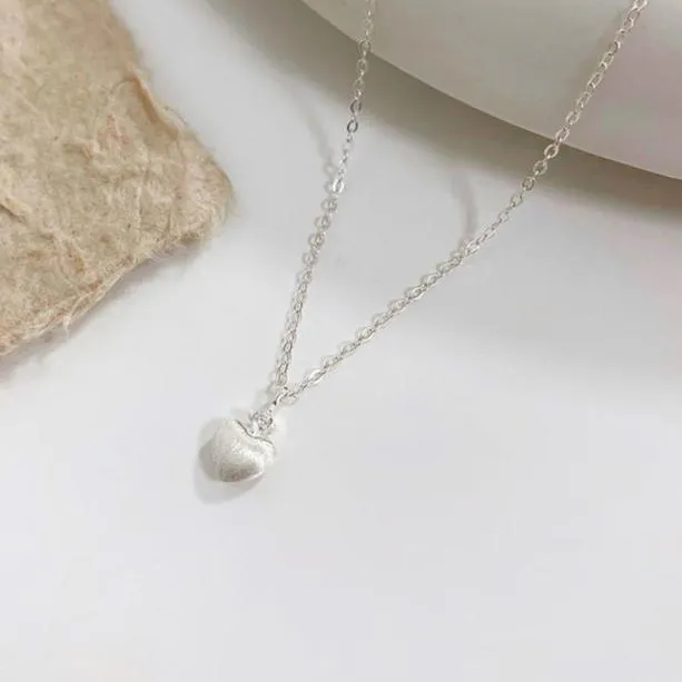 Brushed Heart Necklace (Solid Silver)