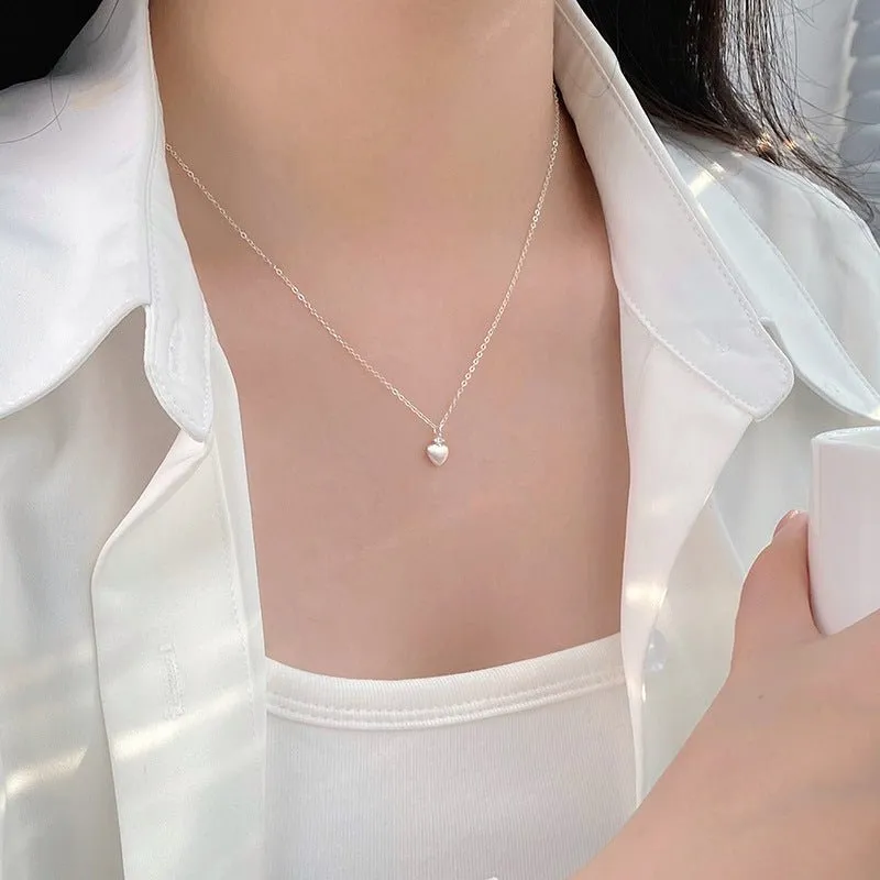 Brushed Heart Necklace (Solid Silver)