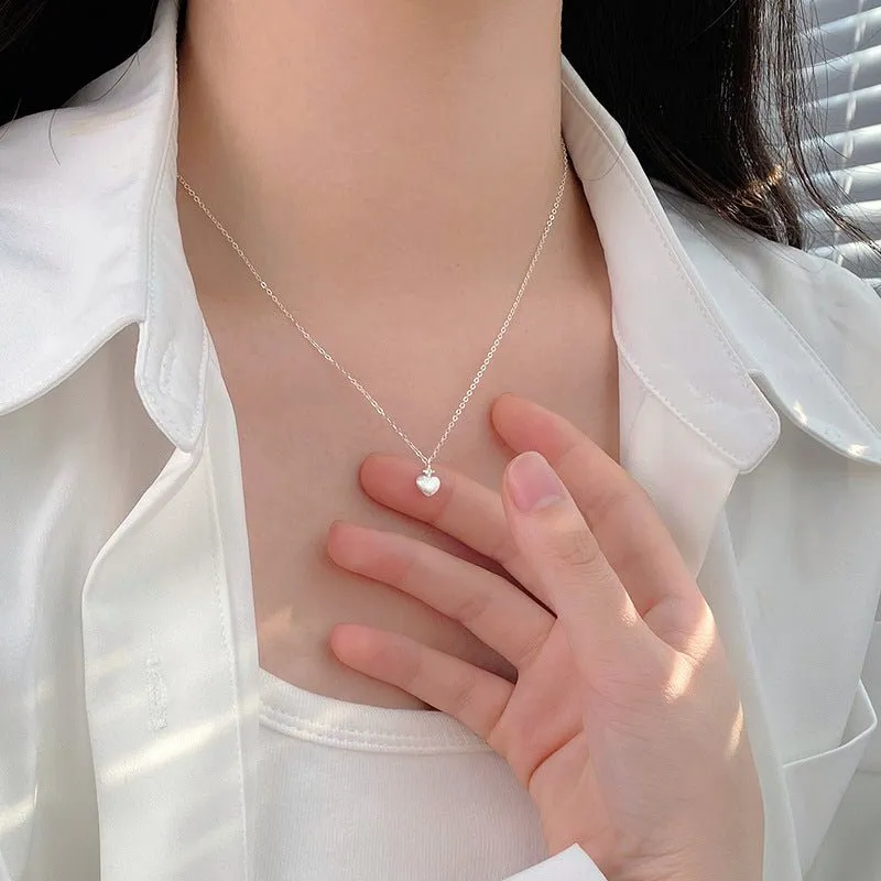 Brushed Heart Necklace (Solid Silver)