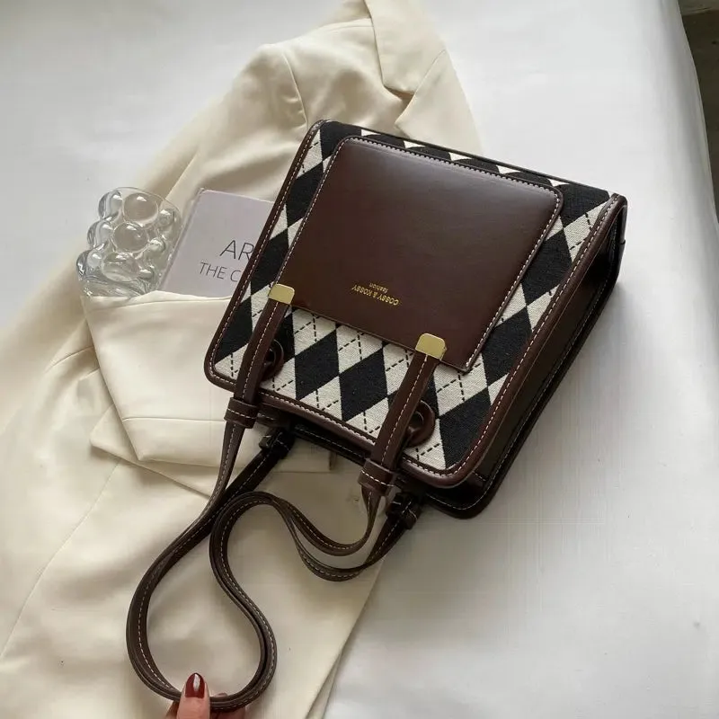 Bunny Keychain Argyle Pattern Tote Bag
