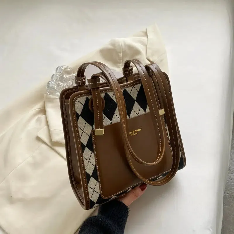 Bunny Keychain Argyle Pattern Tote Bag